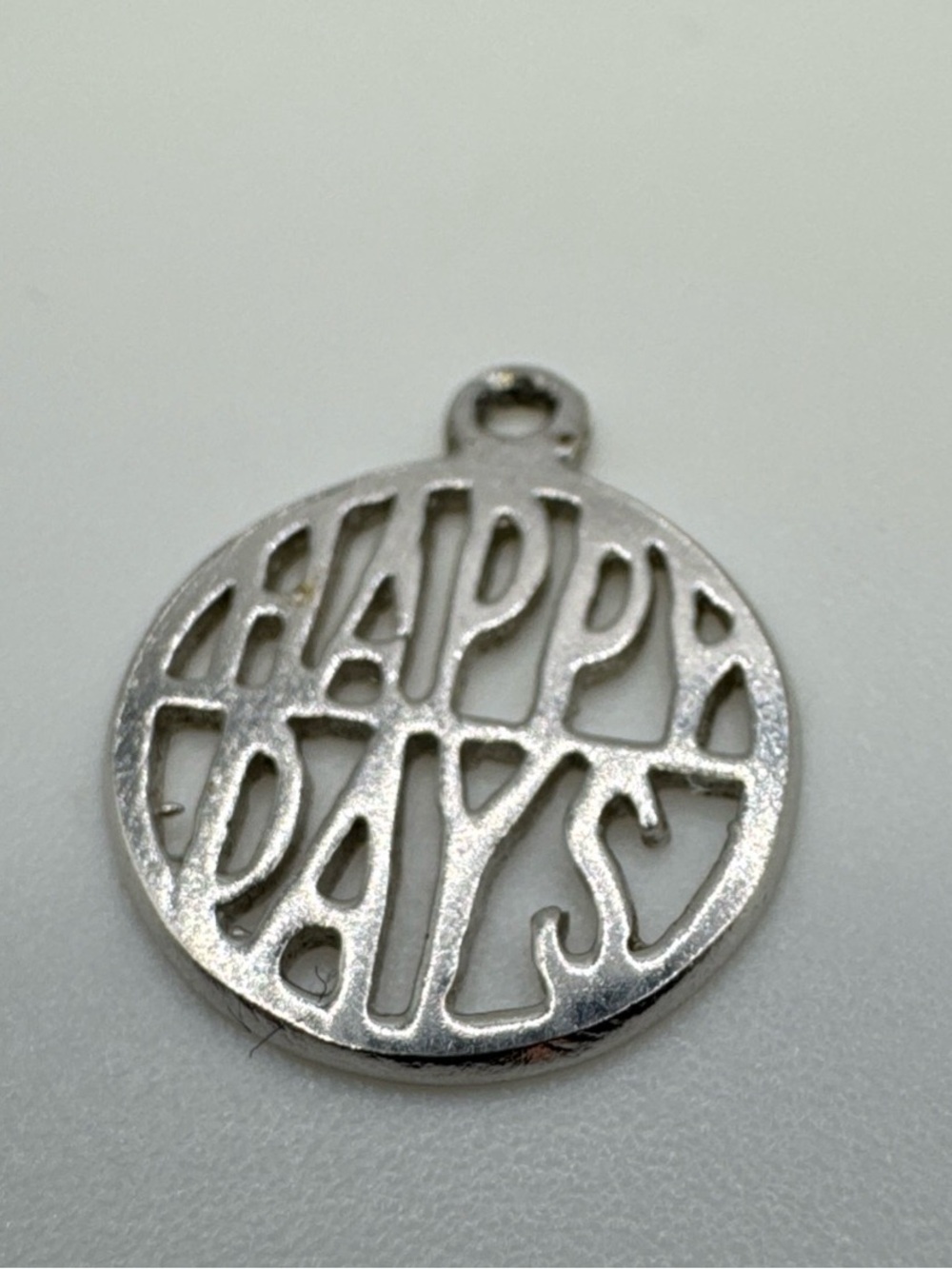 Vintage "Happy Days" Cutout Round Silver Tone Charm / Pendant - Signed STG GAJ